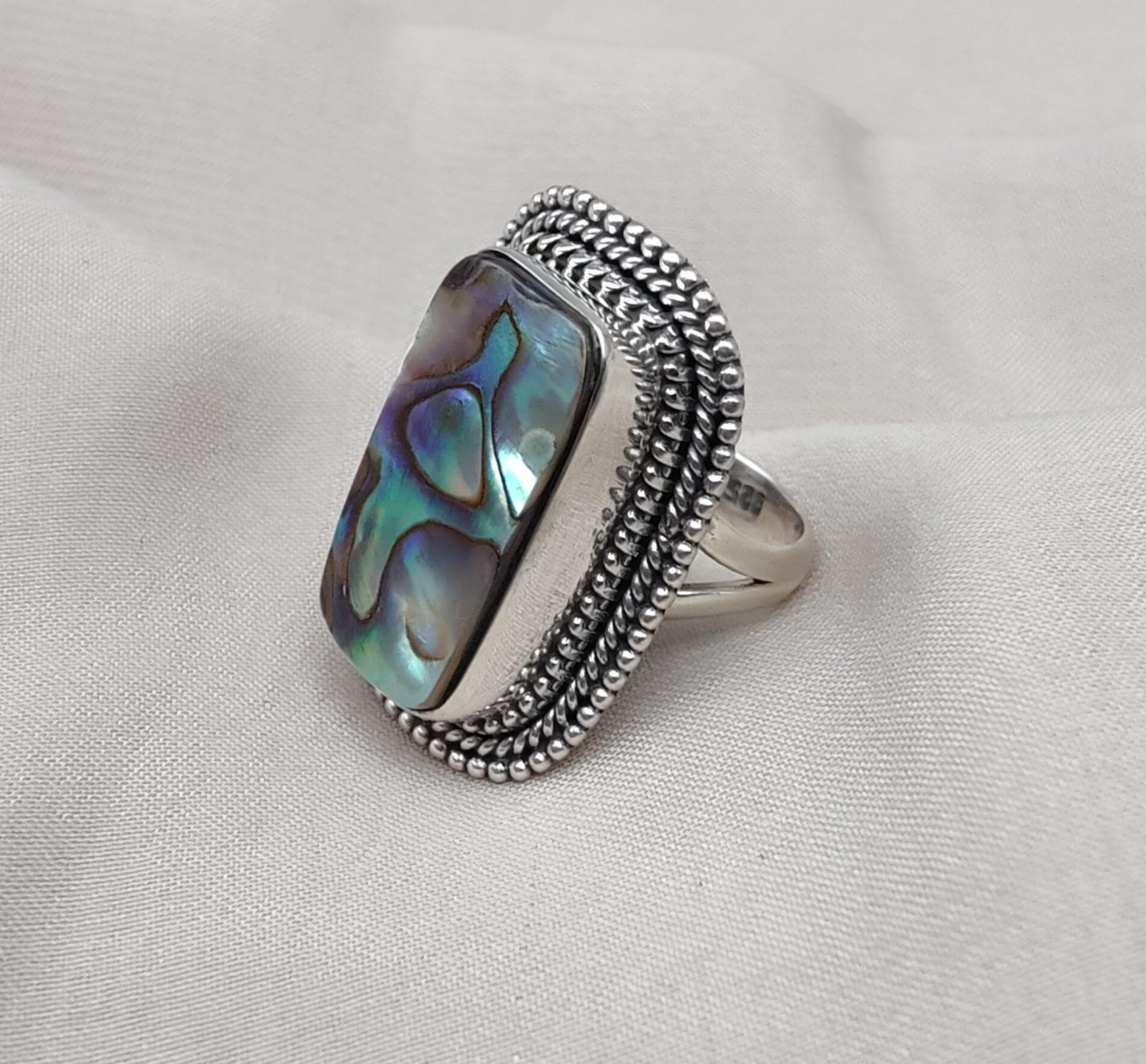 Handmade Abalone Shell 925 Sterling Silver Ring | Boho Ocean Jewelry