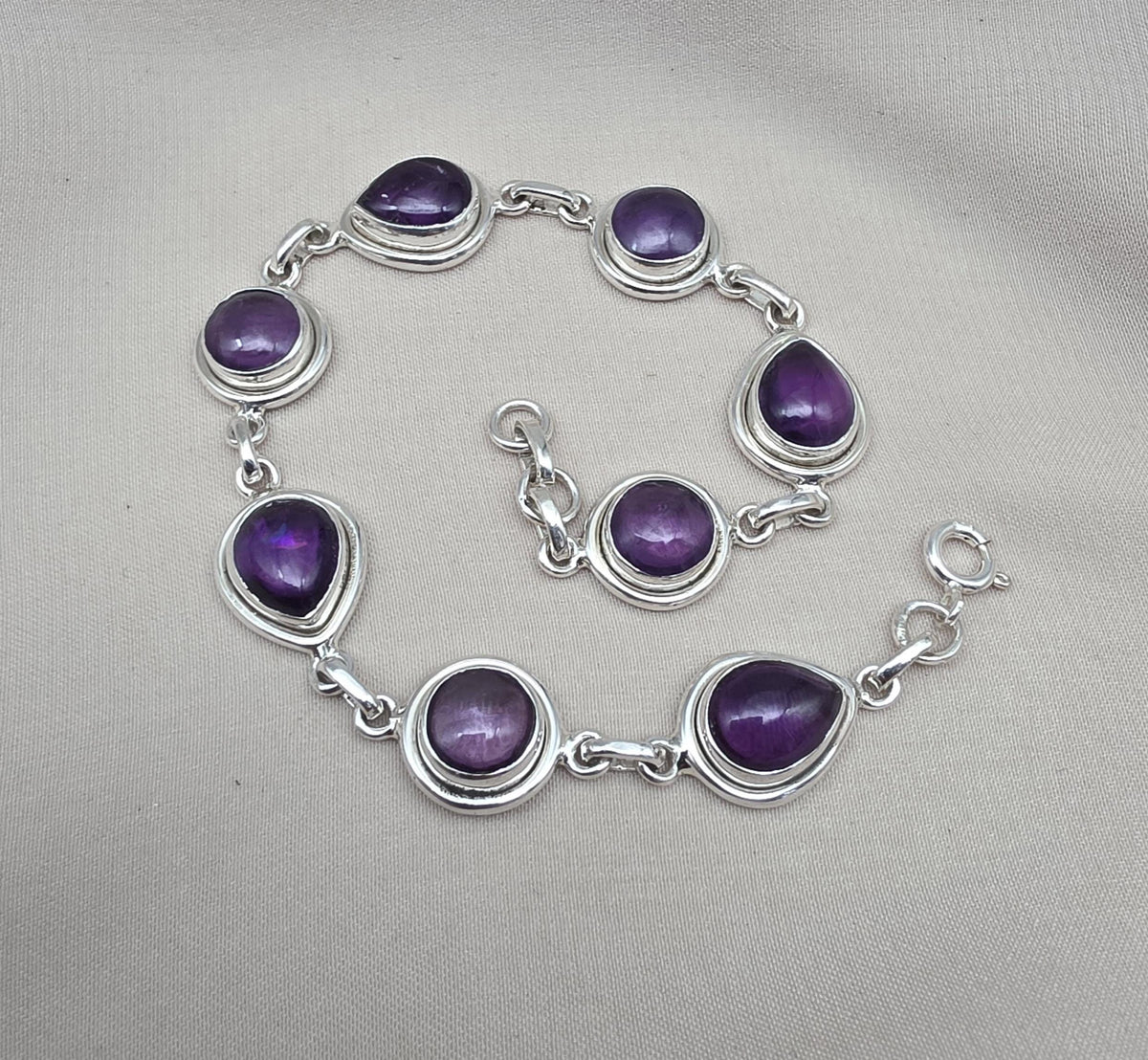 Amethyst 925 Sterling Silver Bracelet Natural Purple Gemstone Handmade