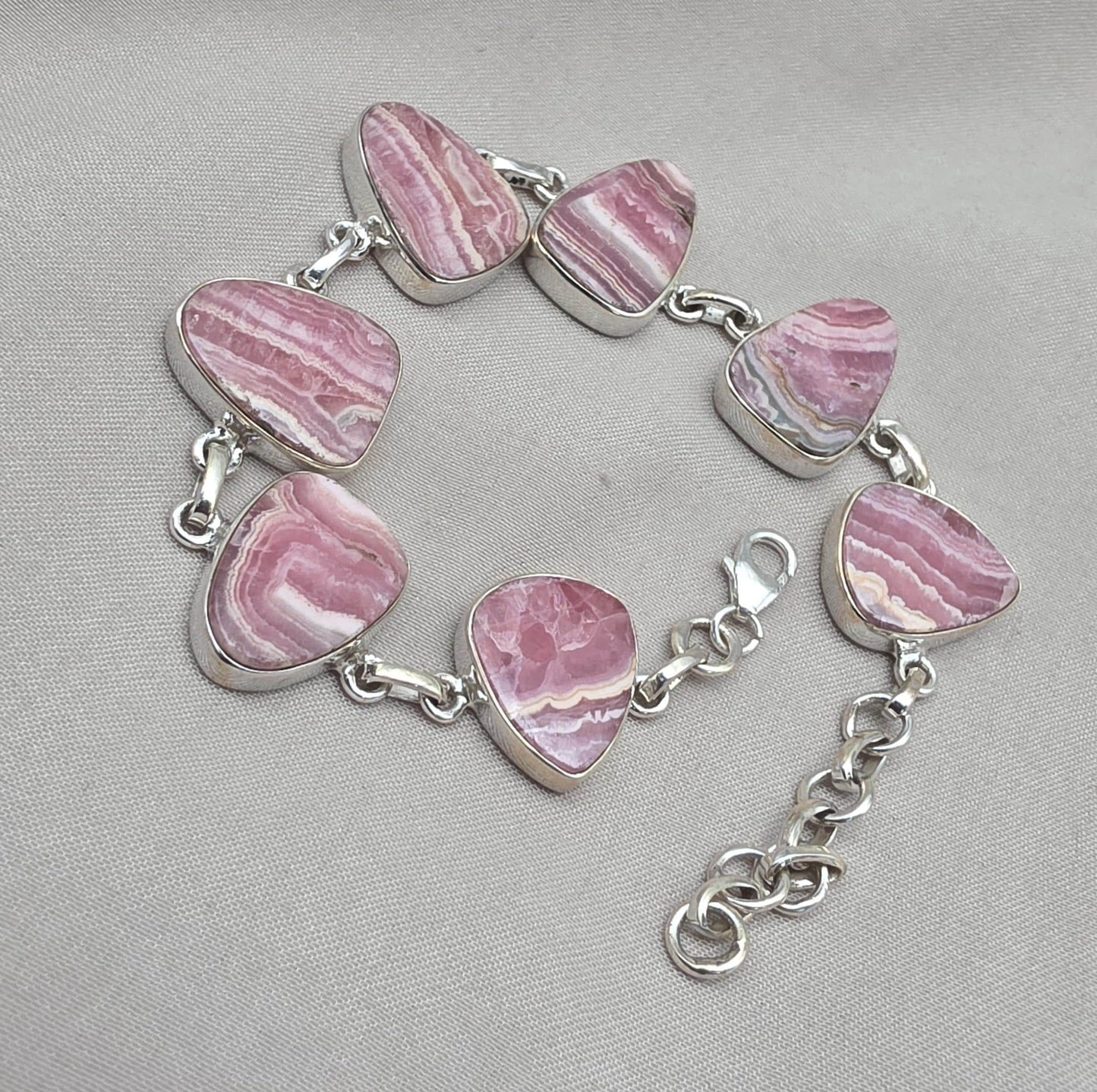Rhodochrosite Bracelet 925 Sterling Silver Pink Statement Jewelry Wedding Gift
