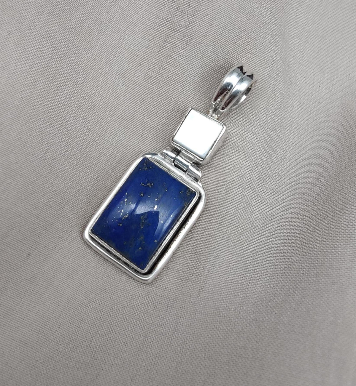 Lapis Lazuli & Mother of Pearl Pendant: 925 Sterling Silver Boho Necklace