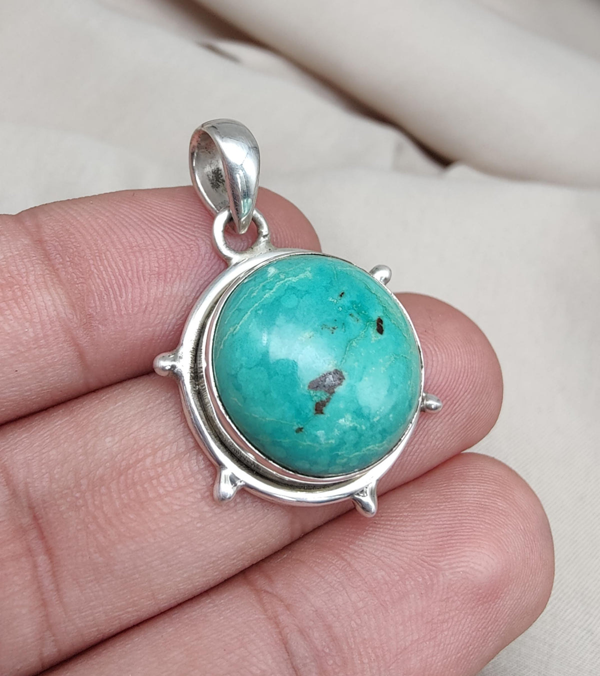 Tibetan Turquoise Pendant Necklace: 925 Silver Boho Healing Jewelry