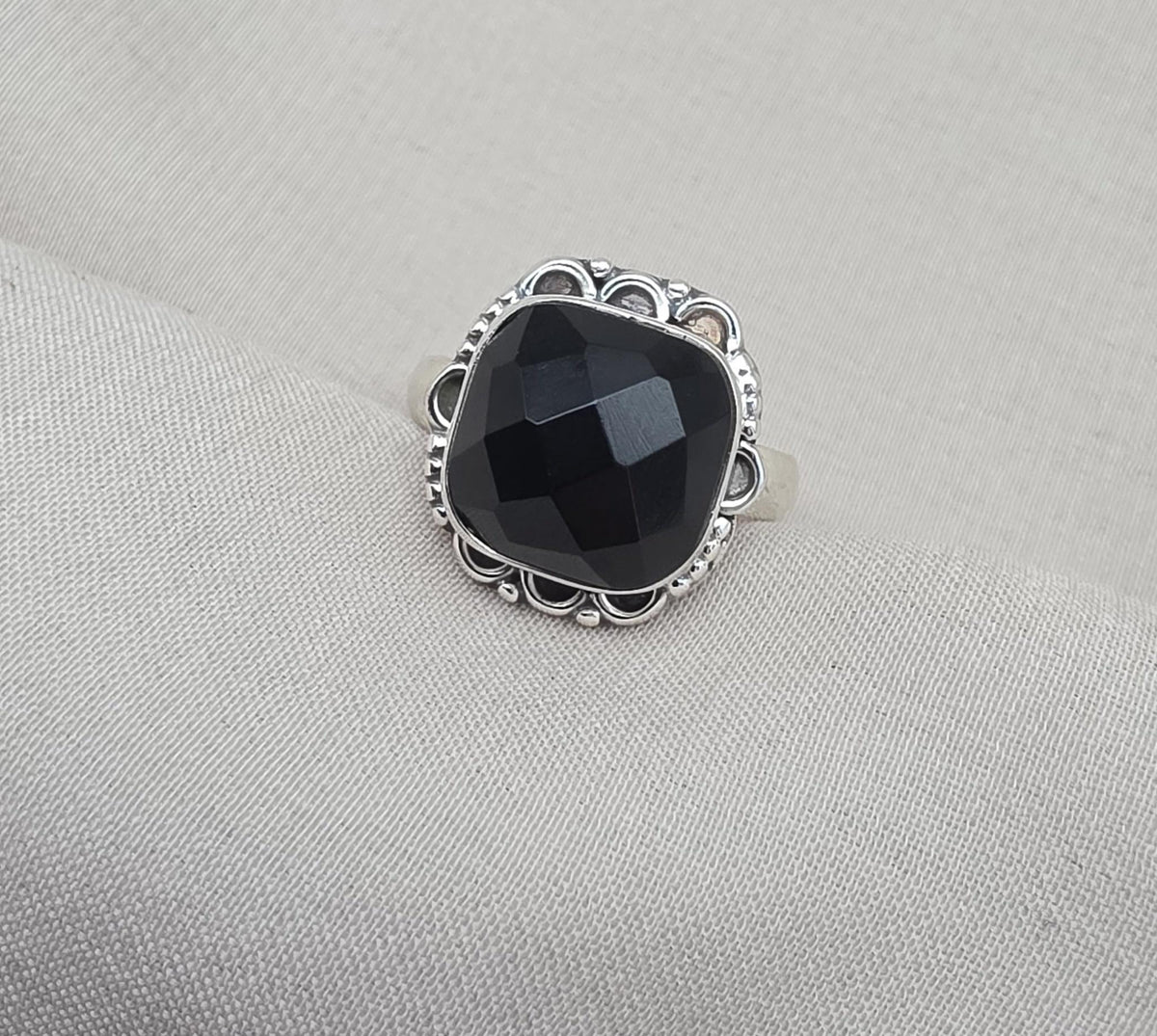 925 Sterling Silver Black Onyx Ring Cushion Cut Natural Gemstone Handmade Vintage Style Gift