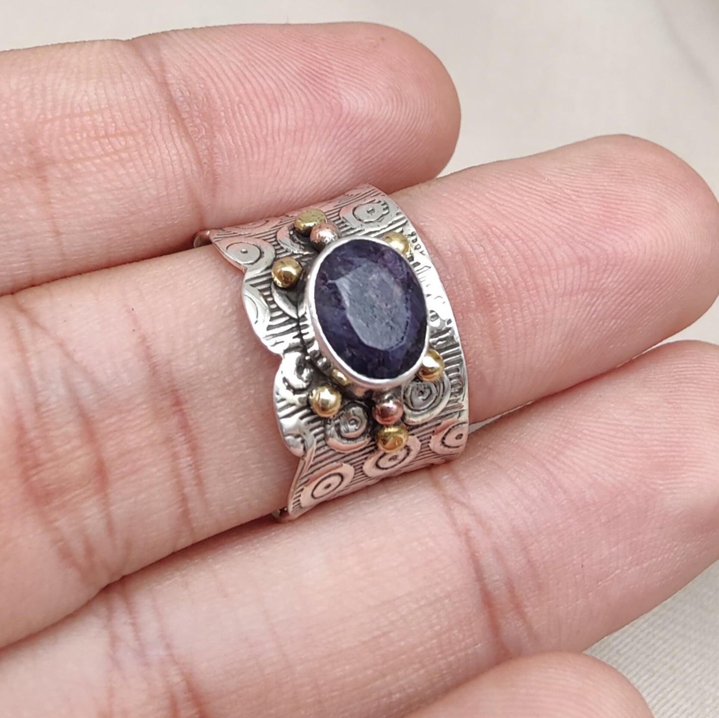 Blue Sapphire Spinner Ring 925 Sterling Silver Meditation Band, Anxiety Relief