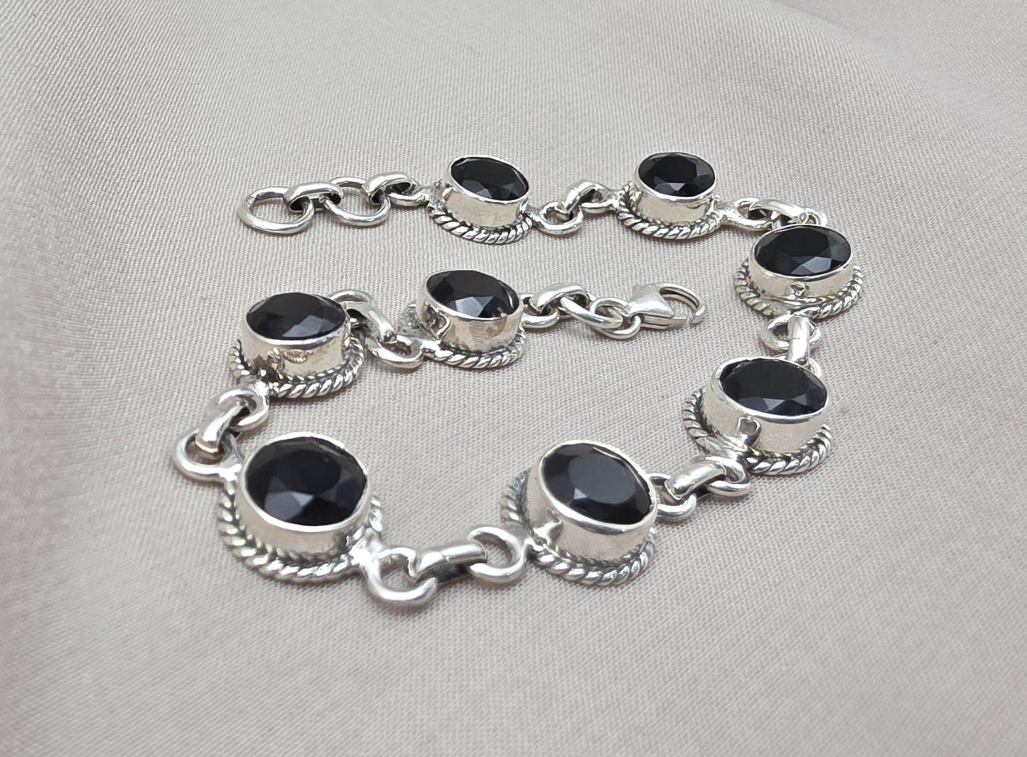 Black Onyx Bracelet 925 Sterling Silver Round Gemstone Wedding Bracelet Unique Design Jewelry