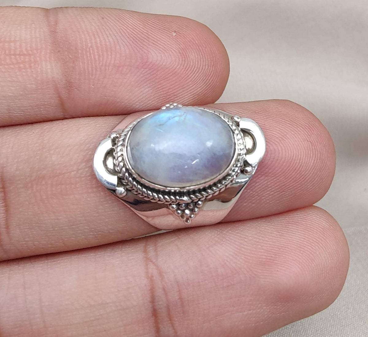 Rainbow Moonstone Ring: Sterling Silver Statement Jewelry, Artisan Boho Design