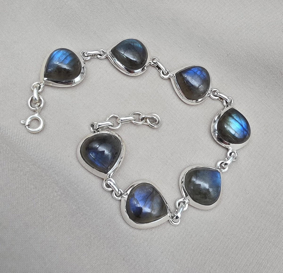 Natural Labradorite Bracelet 925 Sterling Silver, Blue Flash Labradorite Gemstone Jewelry Birthstone Gifts
