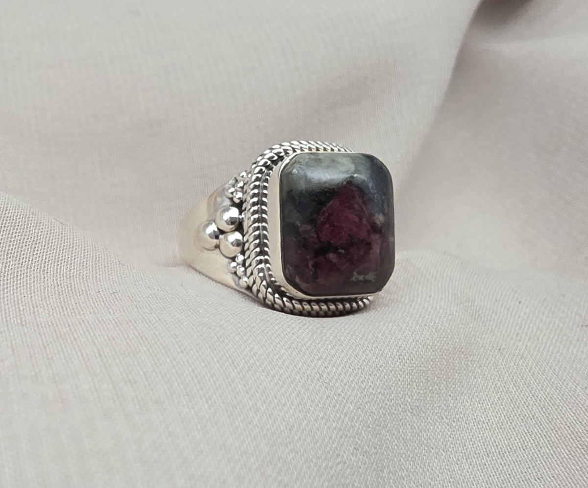 Eudialyte Ring 925 Sterling Silver Boho Statement Ring Gift for Her Crystal Healing Jewelry