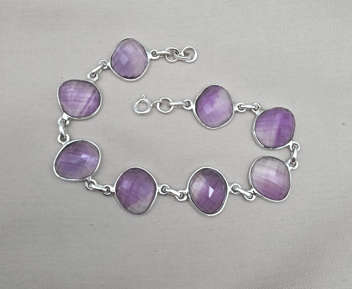 Amethyst 925 Sterling Silver Bracelet Handmade Natural Gemstone