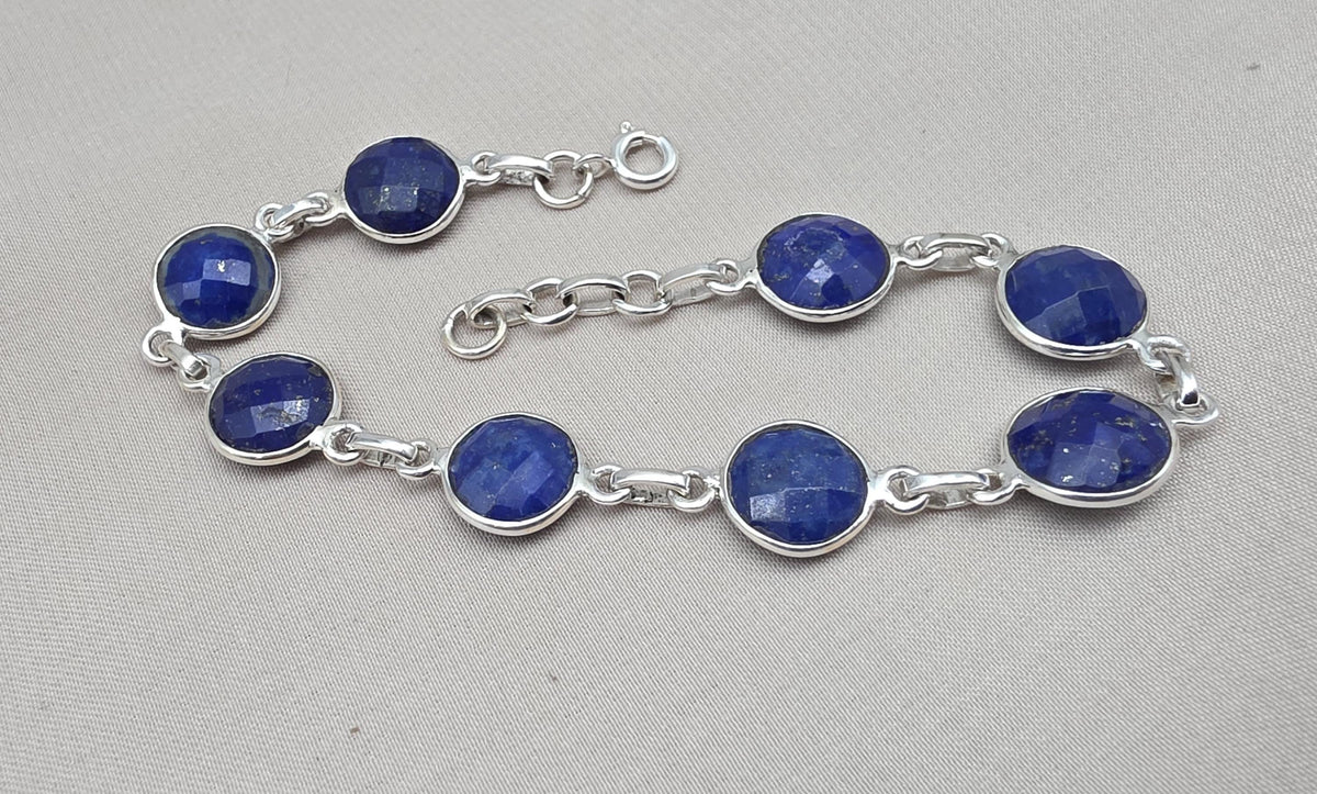 Natural Lapis Lazuli Bracelet 925 Sterling Silver December Birthstone
