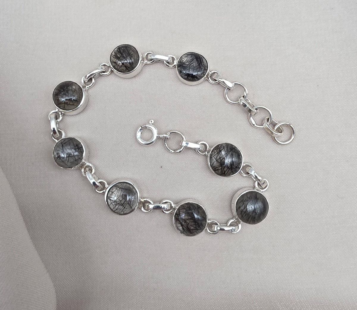 Black Rutile Quartz 925 Sterling Silver Bracelet Natural Handmade