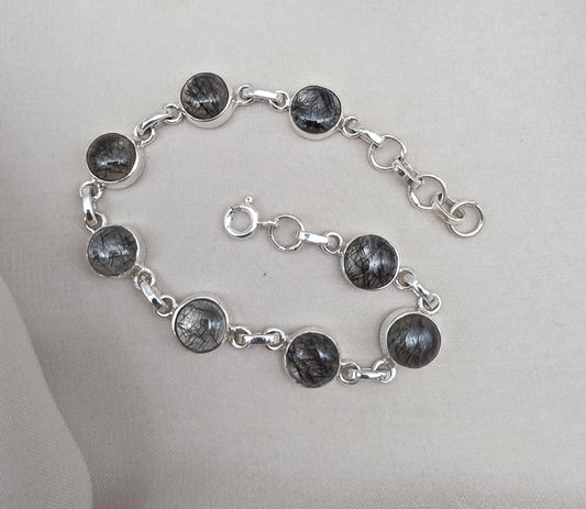Black Rutile Quartz 925 Sterling Silver Bracelet Natural Handmade