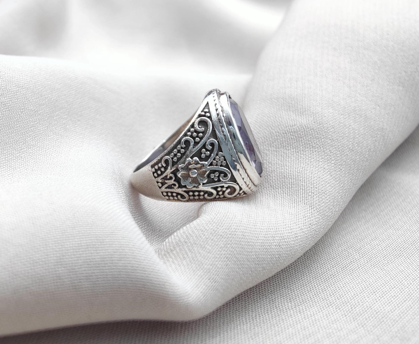 Amethyst Plaster Ring: Handmade 925 Sterling Silver Statement Jewelry