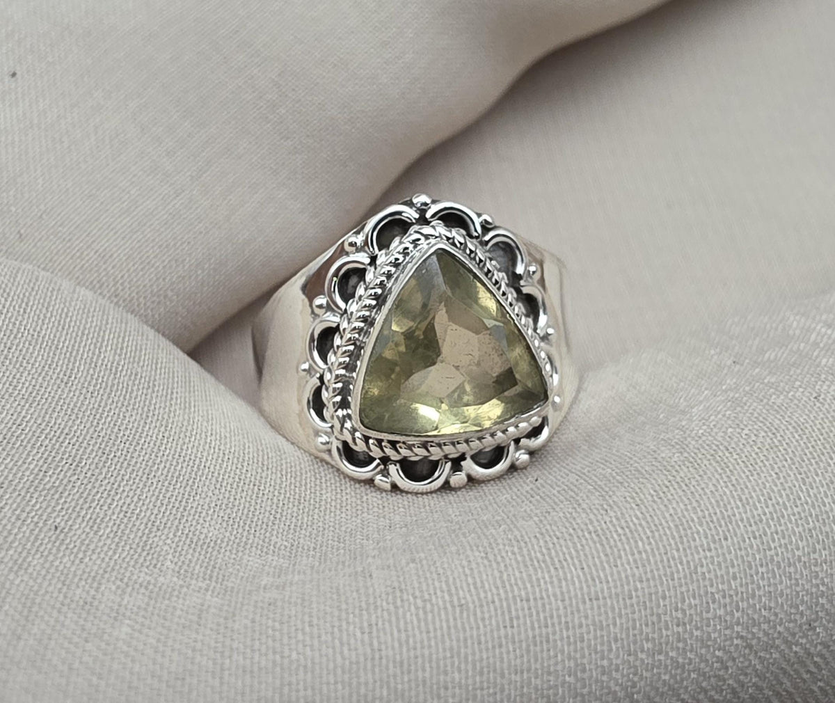 Lemon Quartz 925 Sterling Silver Ring: Handmade Boho Gemstone Jewelry