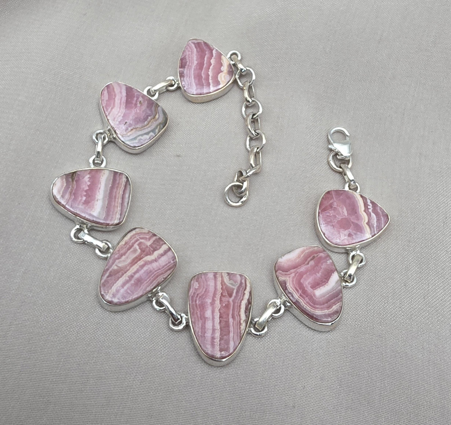 Rhodochrosite Bracelet 925 Sterling Silver Pink Statement Jewelry Wedding Gift