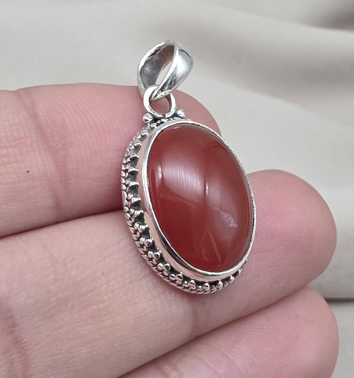 Carnelian Pendant: 925 Sterling Silver Orange Red Gemstone Healing Crystal Jewelry