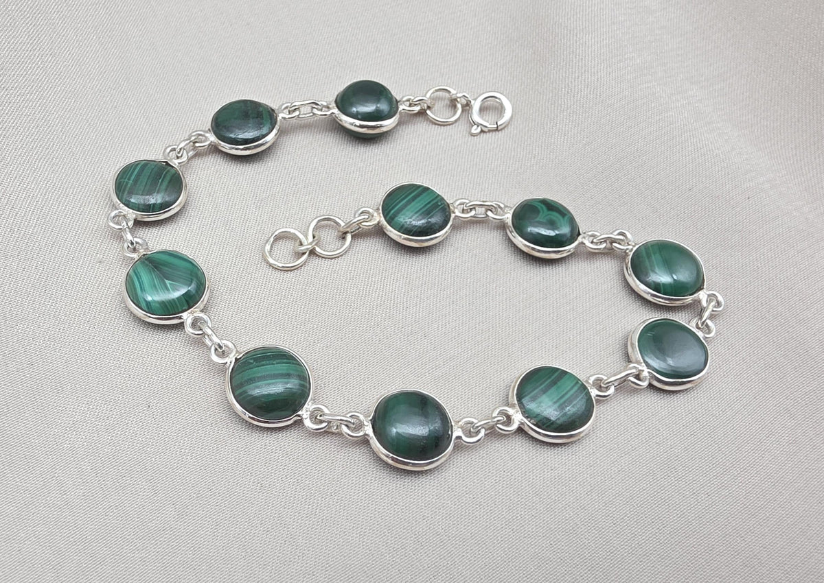 Natural Malachite Bracelet 925 Silver Green Stone Bracelet Protection Healing Jewelry