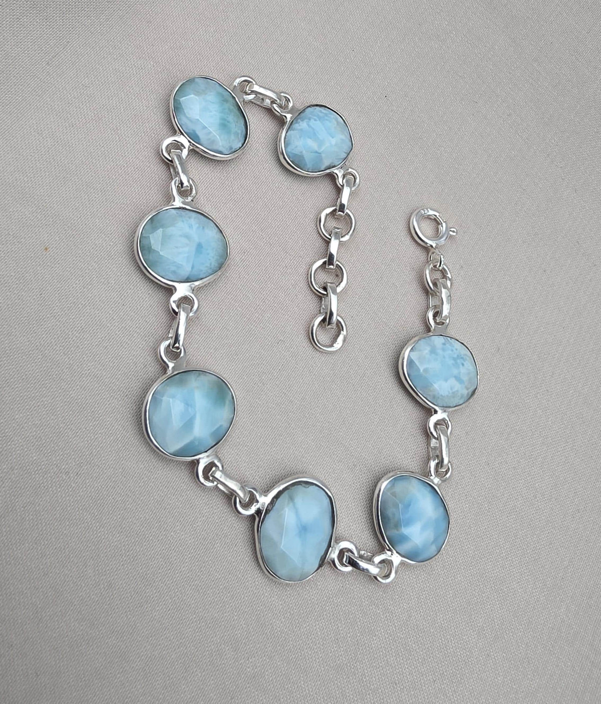 Natural Larimar Handmade  Bracelet : 925 Sterling Silver Blue Gemstone Adjustable Bracelet
