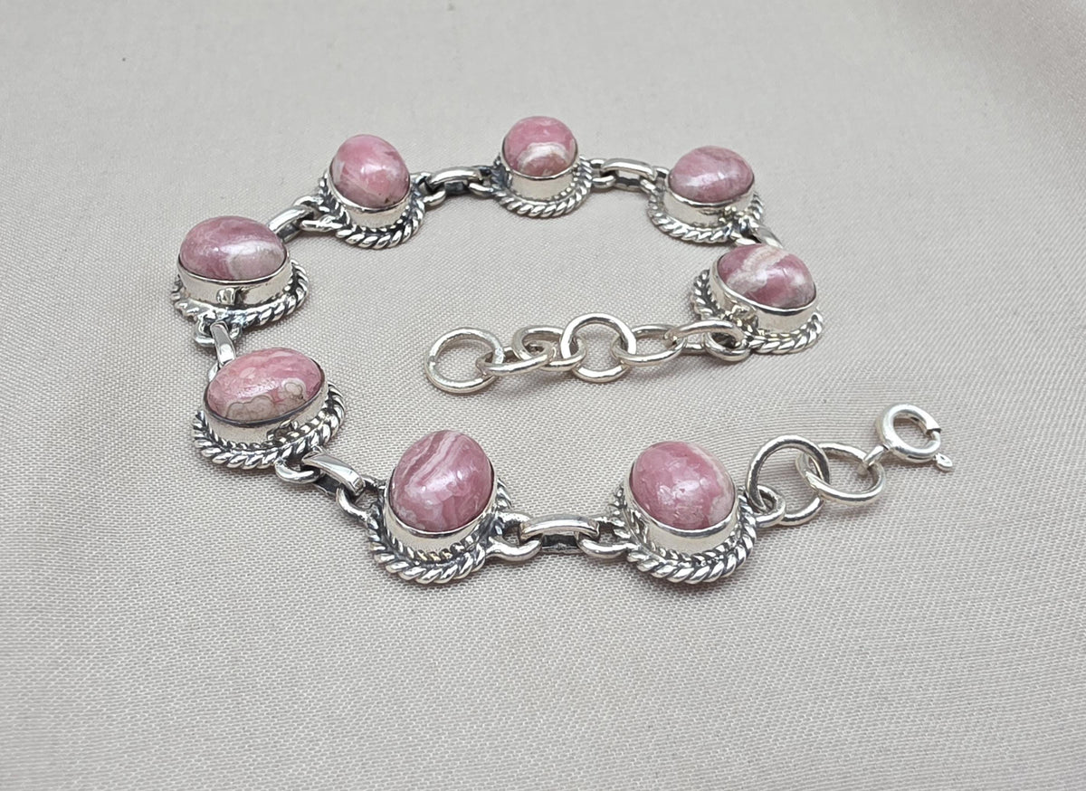 Rhodochrosite Bracelet 925 Silver Pink Gemstone Jewelry Gift for Her