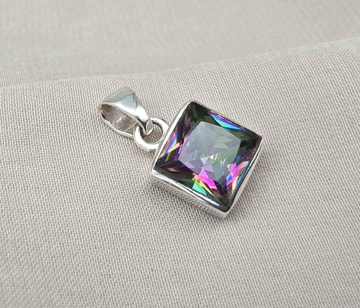 Mystic Topaz Pendant: 925 Sterling Silver Jewelry Handmade Square Gemstone Necklace Gift for Her