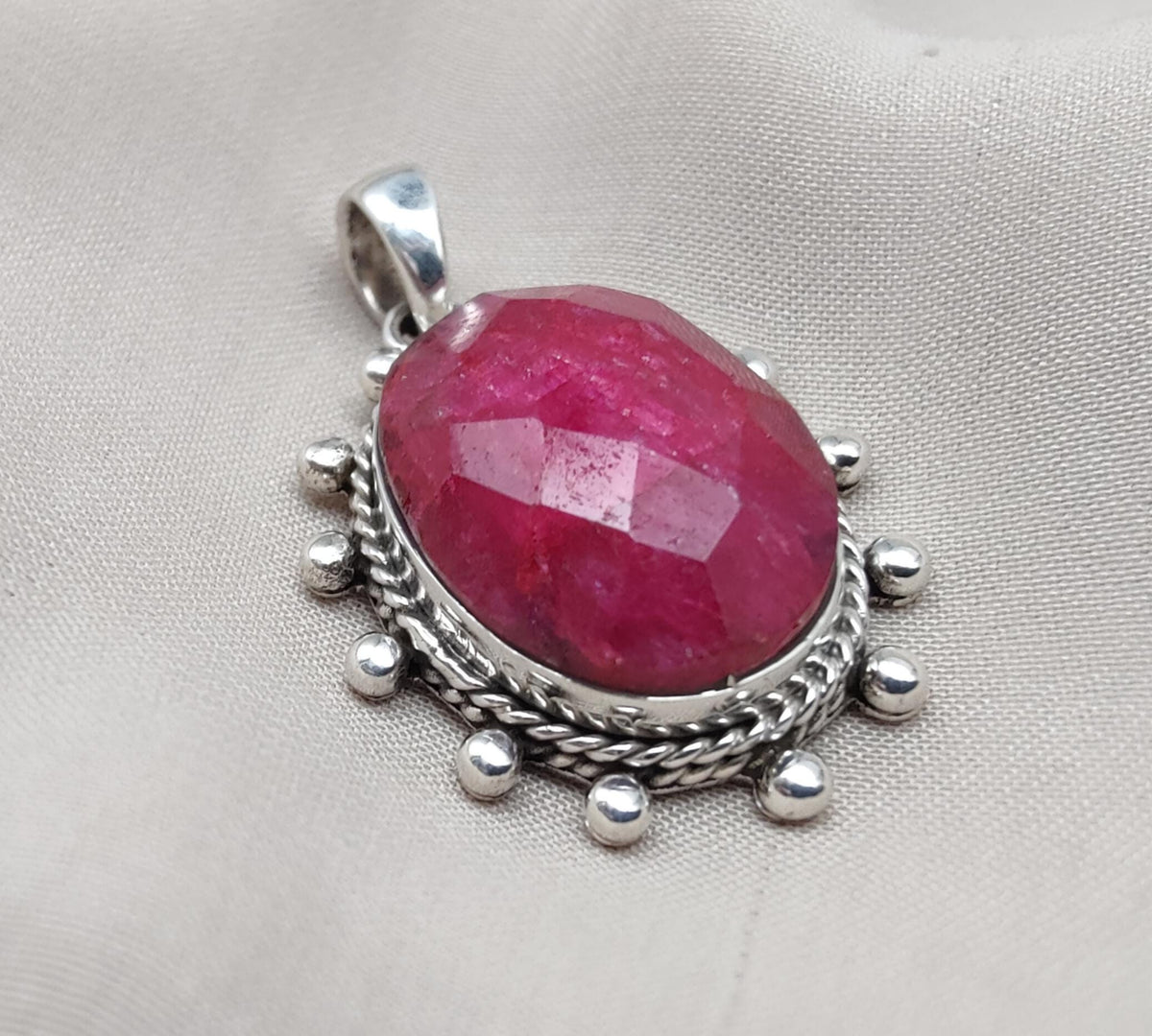Handmade Ruby Pendant Necklace: Oval Faceted 925 Sterling Silver, July Birthstone
