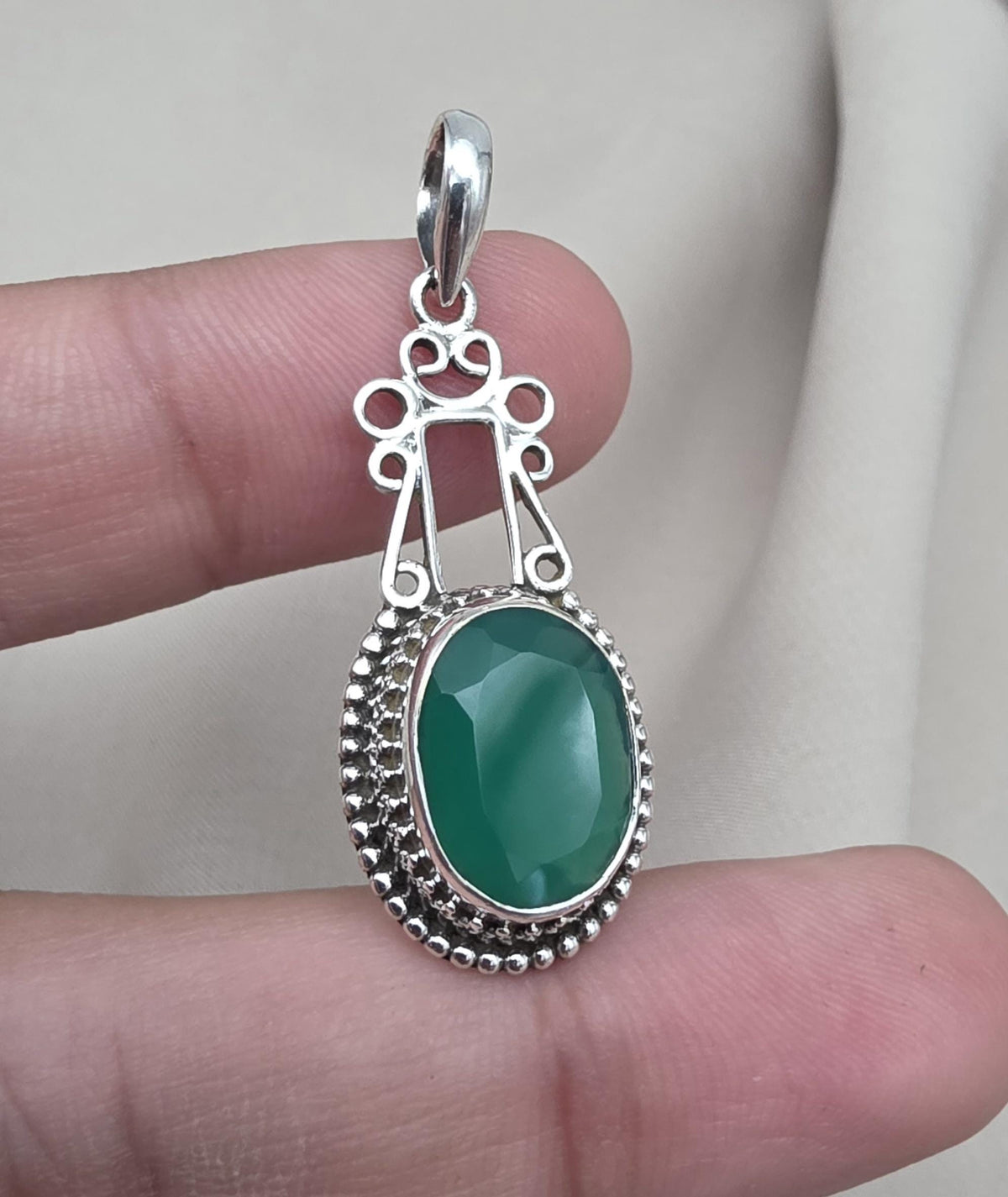 Green Onyx Pendant: Pendant 925 Sterling Silver Faceted Gemstone Necklace Jewelry Gift for Her
