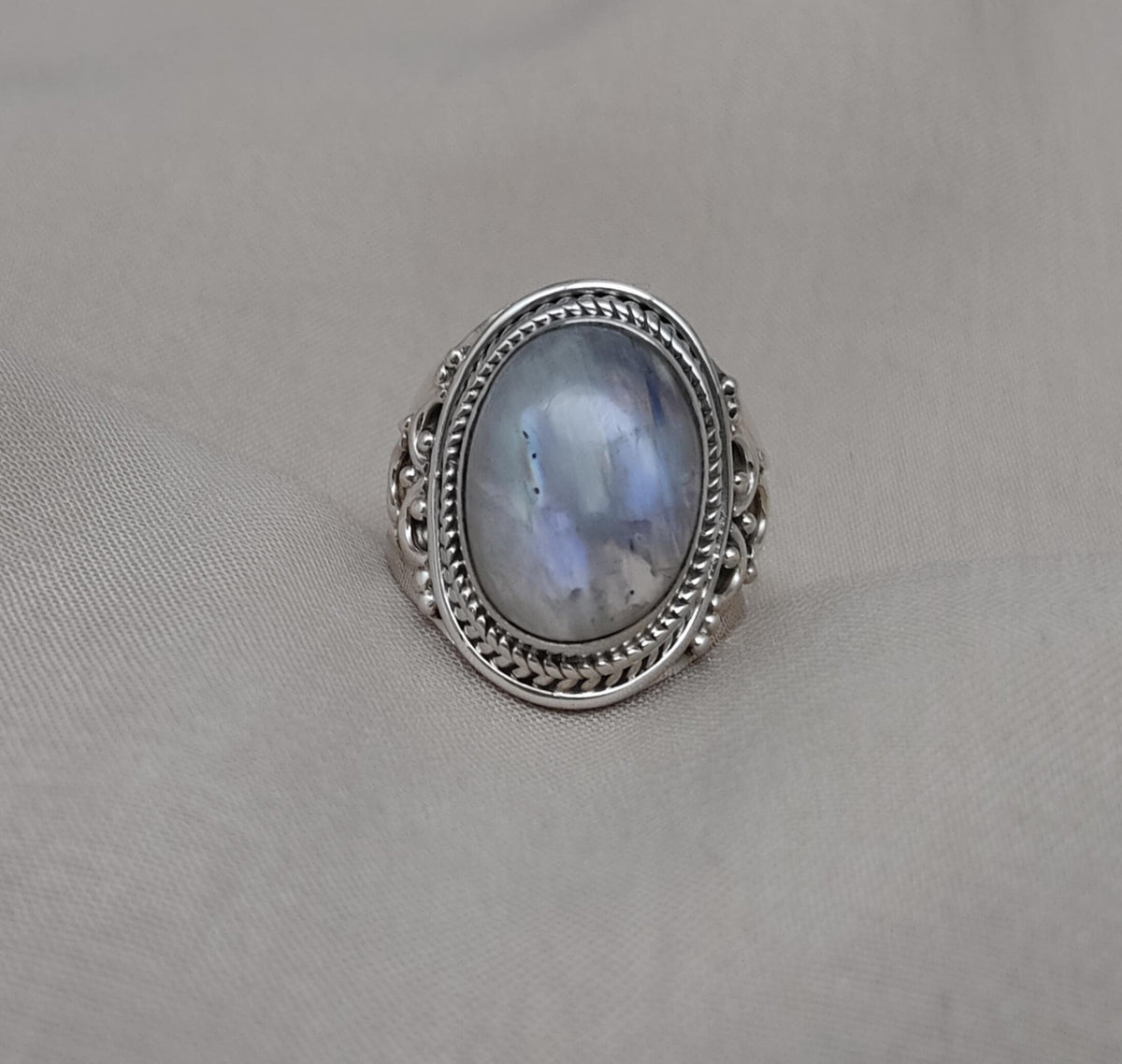 Rainbow Moonstone Ring: Handmade 925 Sterling Silver Boho Statement