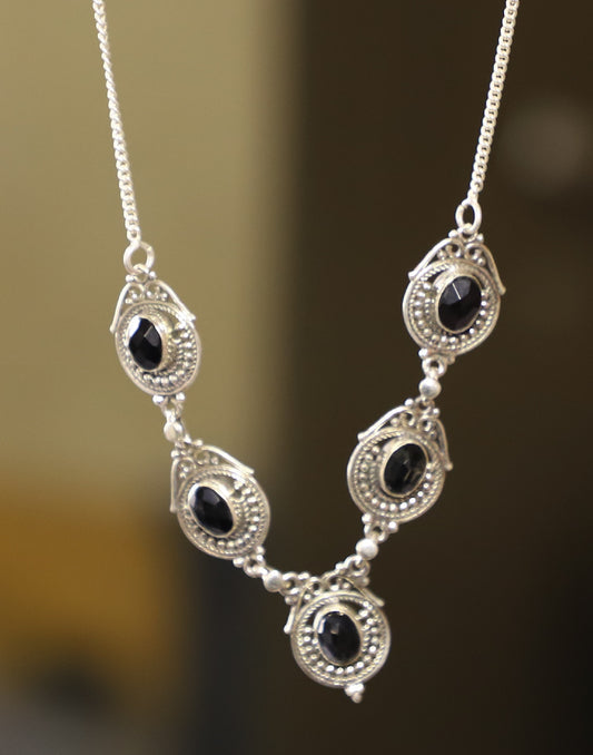 925 SOLID STERLING SILVER NATURAL BLACK ONYX HANDMADE NECKLACE,18 INCHES