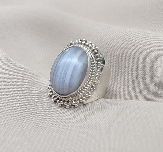 Blue Lace Agate Ring: Sterling Silver Boho Statement Ring