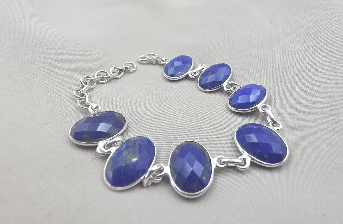925 Sterling Silver Lapis Lazuli Bracelet Natural Blue Gemstone Bracelet Handmade Jewelry