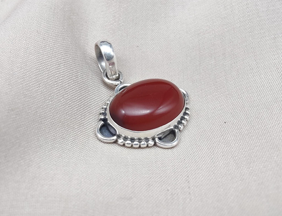 Red Onyx Silver Pendant: 925 Sterling, Handmade Boho Statement Necklace
