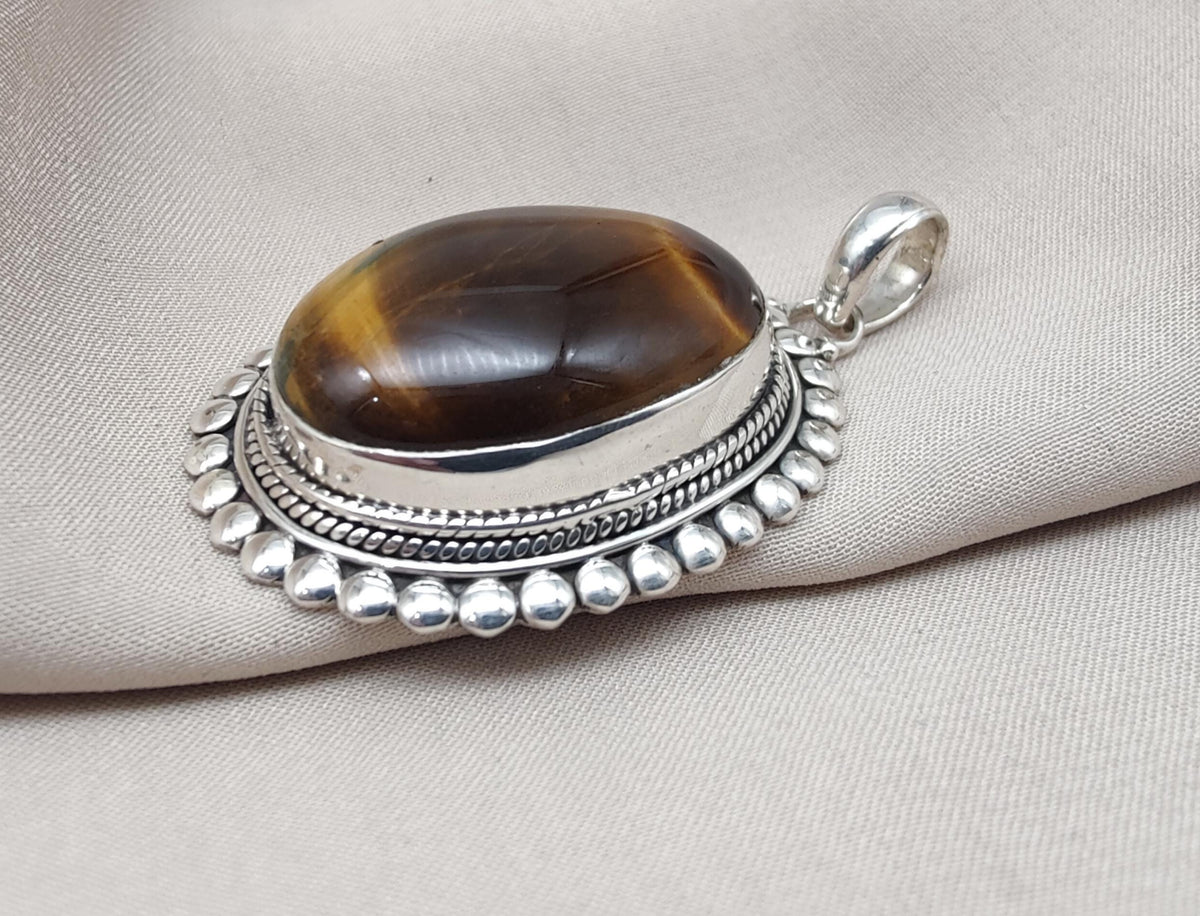 Tiger Eye Pendant | Handmade 925 Sterling Silver Necklace, Healing Stone