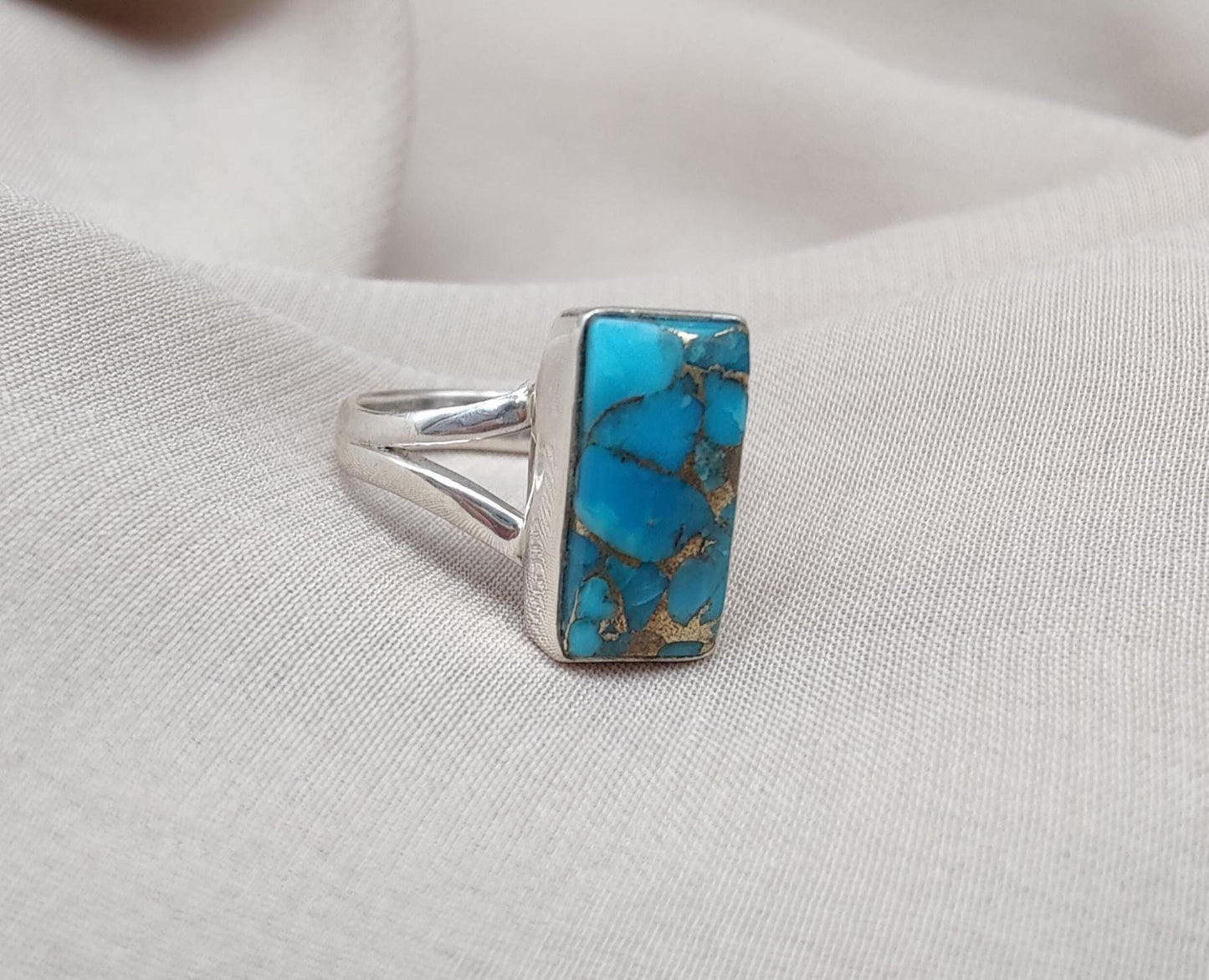 Blue Copper Turquoise 925 Sterling Silver Ring: Boho Gemstone Jewelry