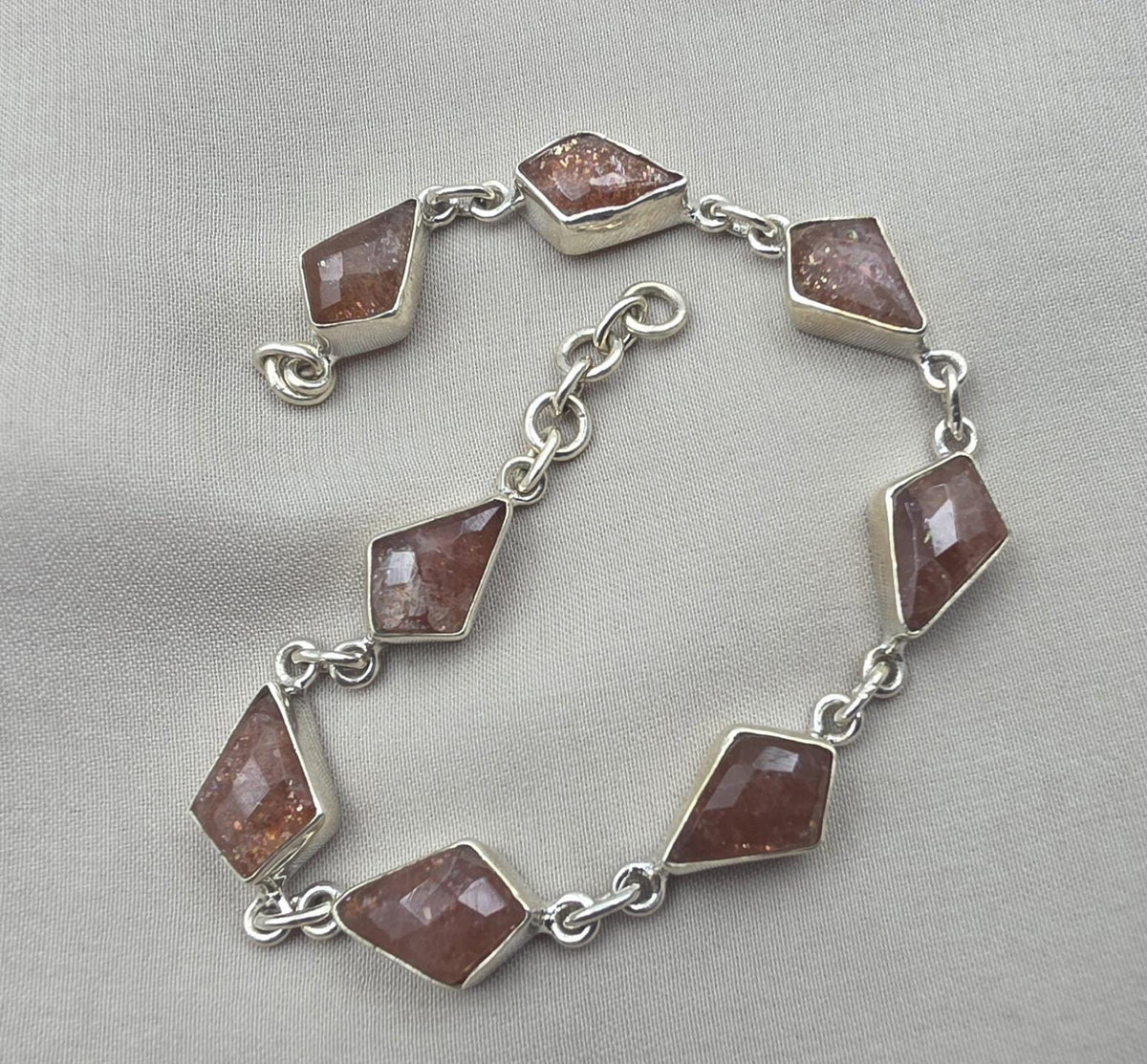 925 Sterling Silver Natural Sunstone Bracelet Handmade Gemstone Link Jewelry