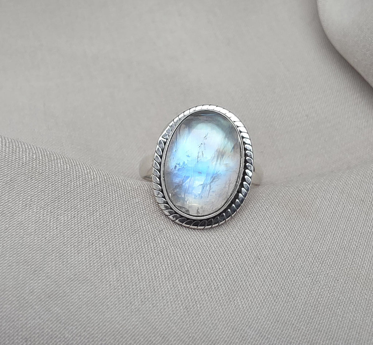 Rainbow Moonstone Ring : 925 Sterling Silver Blue Flash Crystal Ring June Birthstone Jewelry