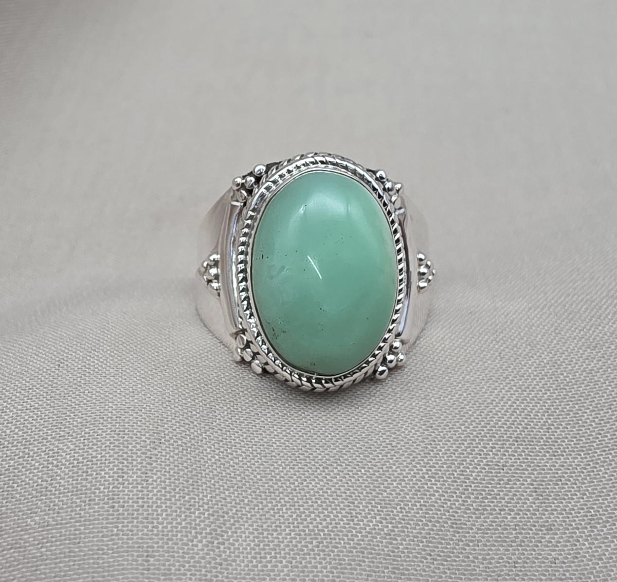Chrysoprase Ring 925 Sterling Silver Natural Green Chrysoprase Statement Jewelry