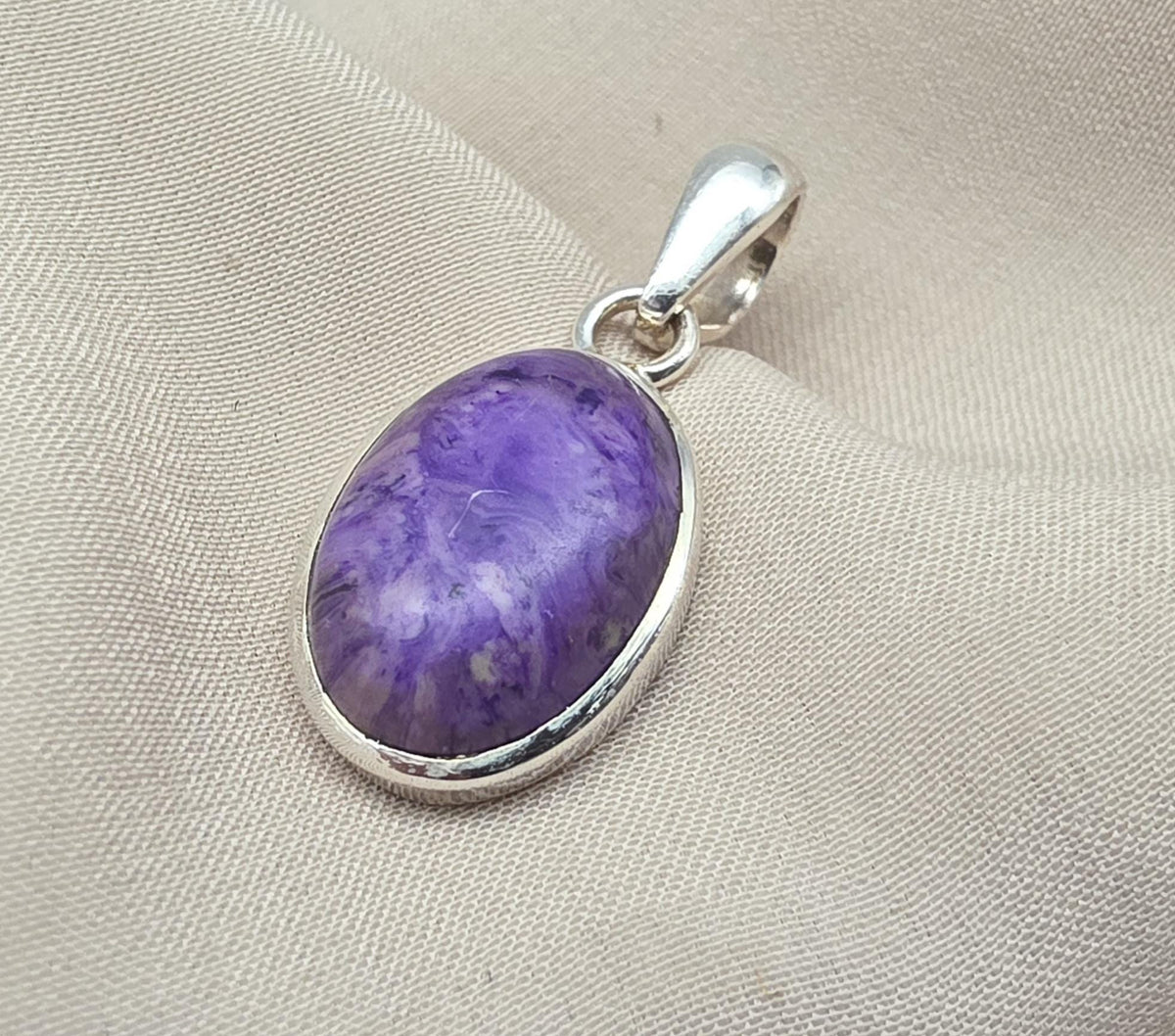 925 Sterling Silver Charoite Pendant: Purple Gemstone Necklace Handmade Jewelry