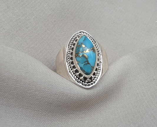 Blue Copper Turquoise Marquise Ring 925 Sterling Silver Statement Ring December Birthstone Gift