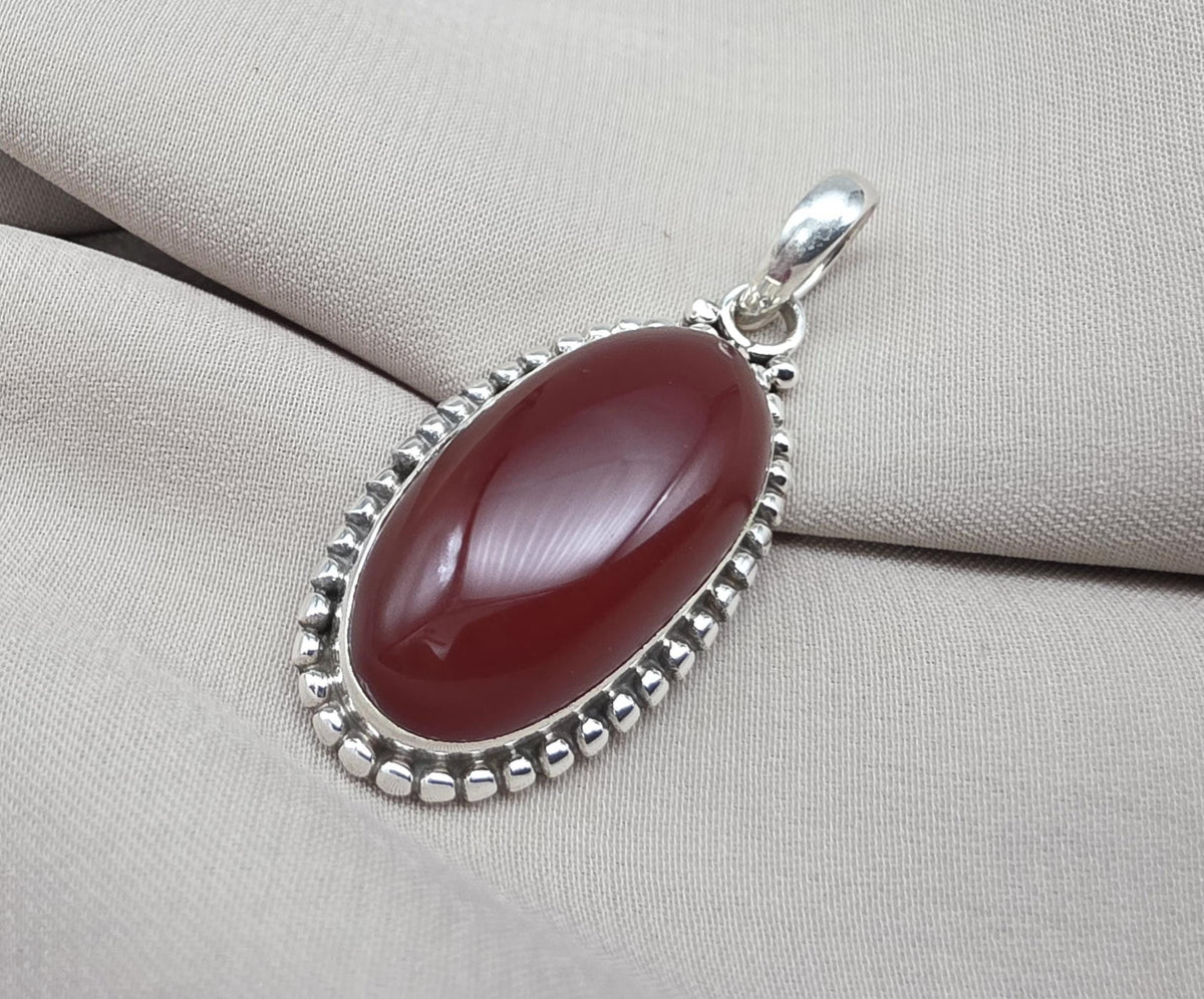 Handmade Red Onyx Sterling Silver Pendant - July Birthstone Necklace