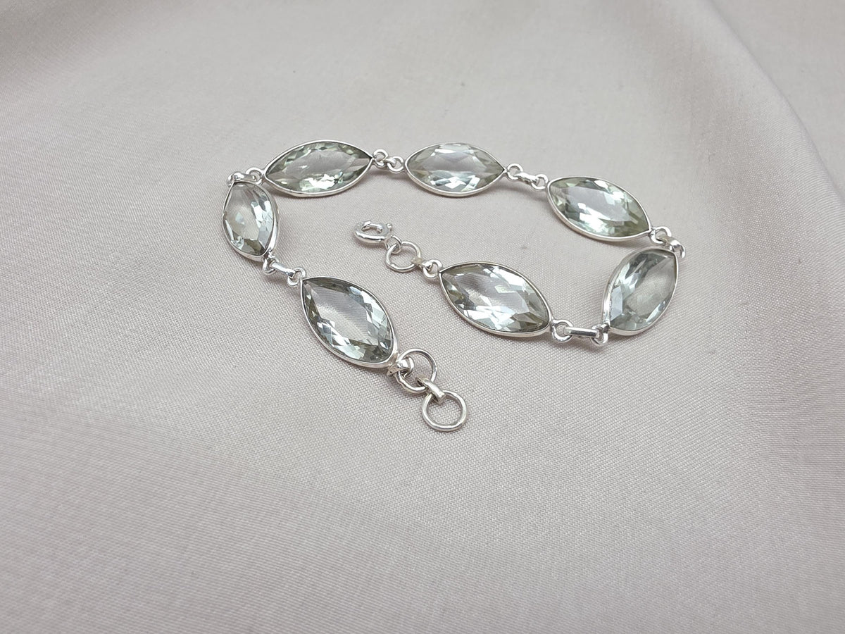 925 Sterling Silver Green Amethyst Bracelet Marquise shape Gemstone Elegant Link Bracelet Gift
