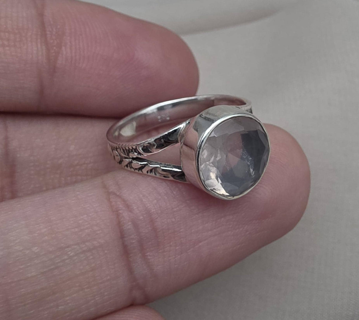 Rose Quartz 925 Sterling Silver Ring: Handmade Boho Gemstone Jewelry