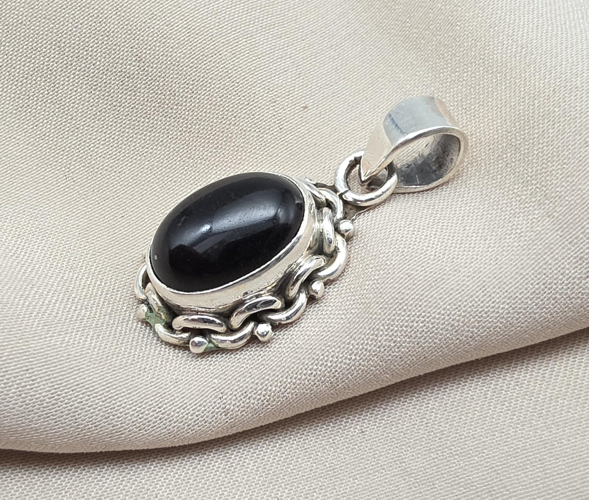Black Onyx 925 Sterling Silver Pendant: Boho Protection Handmade Jewelry