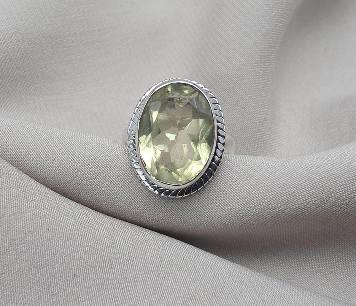 Lemon Quartz Ring : 925 Sterling Silver Oval Cut Gemstone Ring Vintage Statement Jewelry