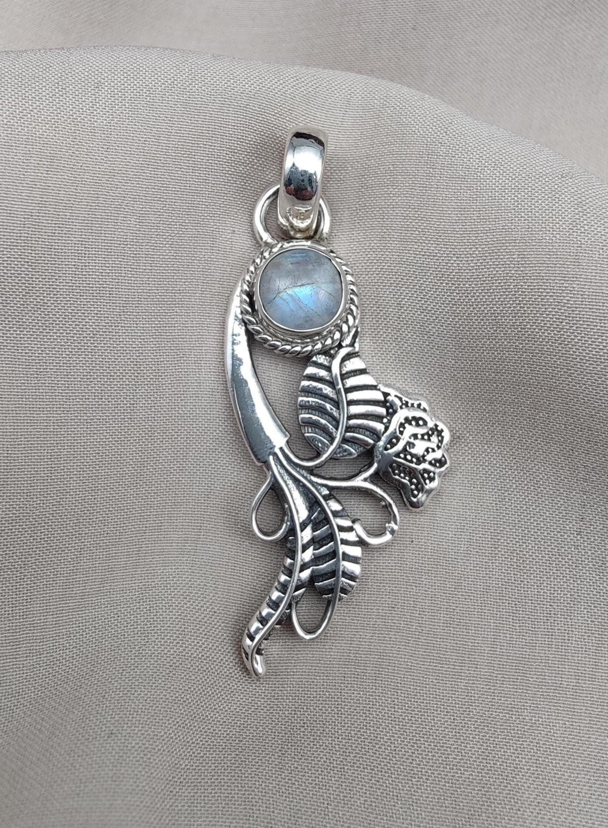 Rainbow Moonstone Silver Pendant: Artisan Floral Leaf Design, Boho Charm