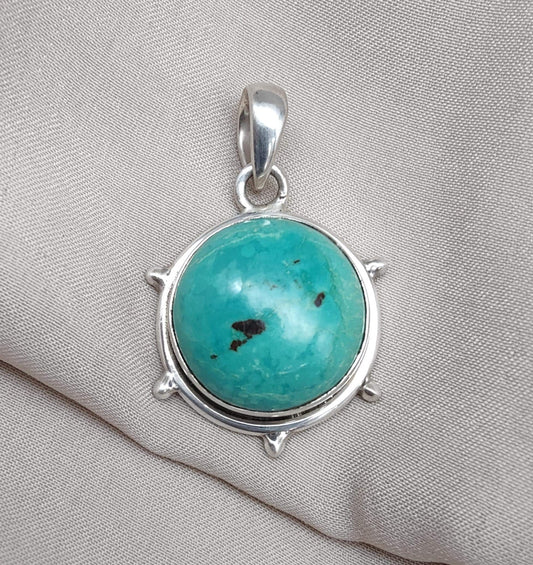 Tibetan Turquoise Pendant Necklace: 925 Silver Boho Healing Jewelry