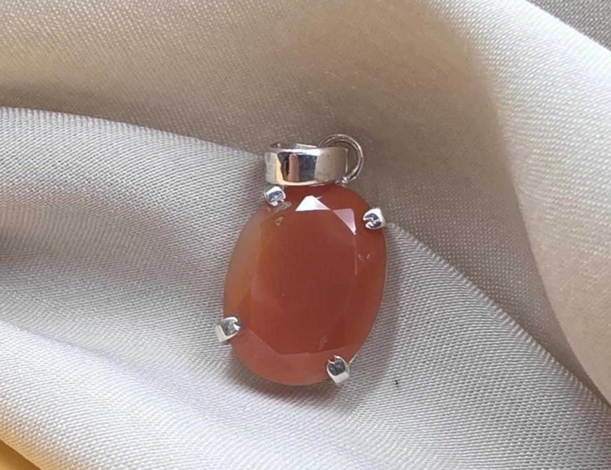 925 Sterling Silver Carnelian Pendant, Faceted Orange Gemstone Necklace Charm