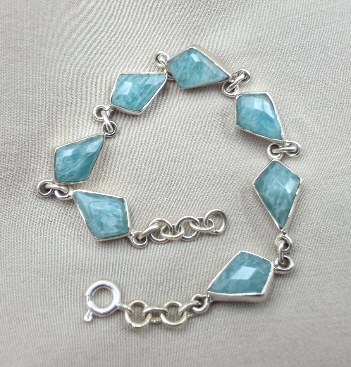 925 Sterling Silver Amazonite Bracelet Geometric Link Bracelet Blue Gemstone Jewelry