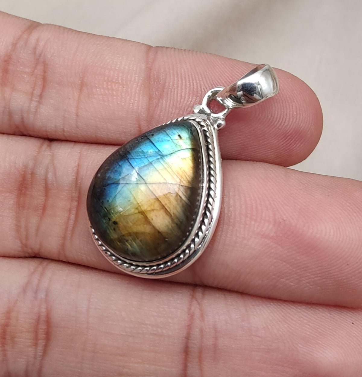 Handmade Labradorite Teardrop Pendant: 925 Sterling Silver Gemstone Necklace