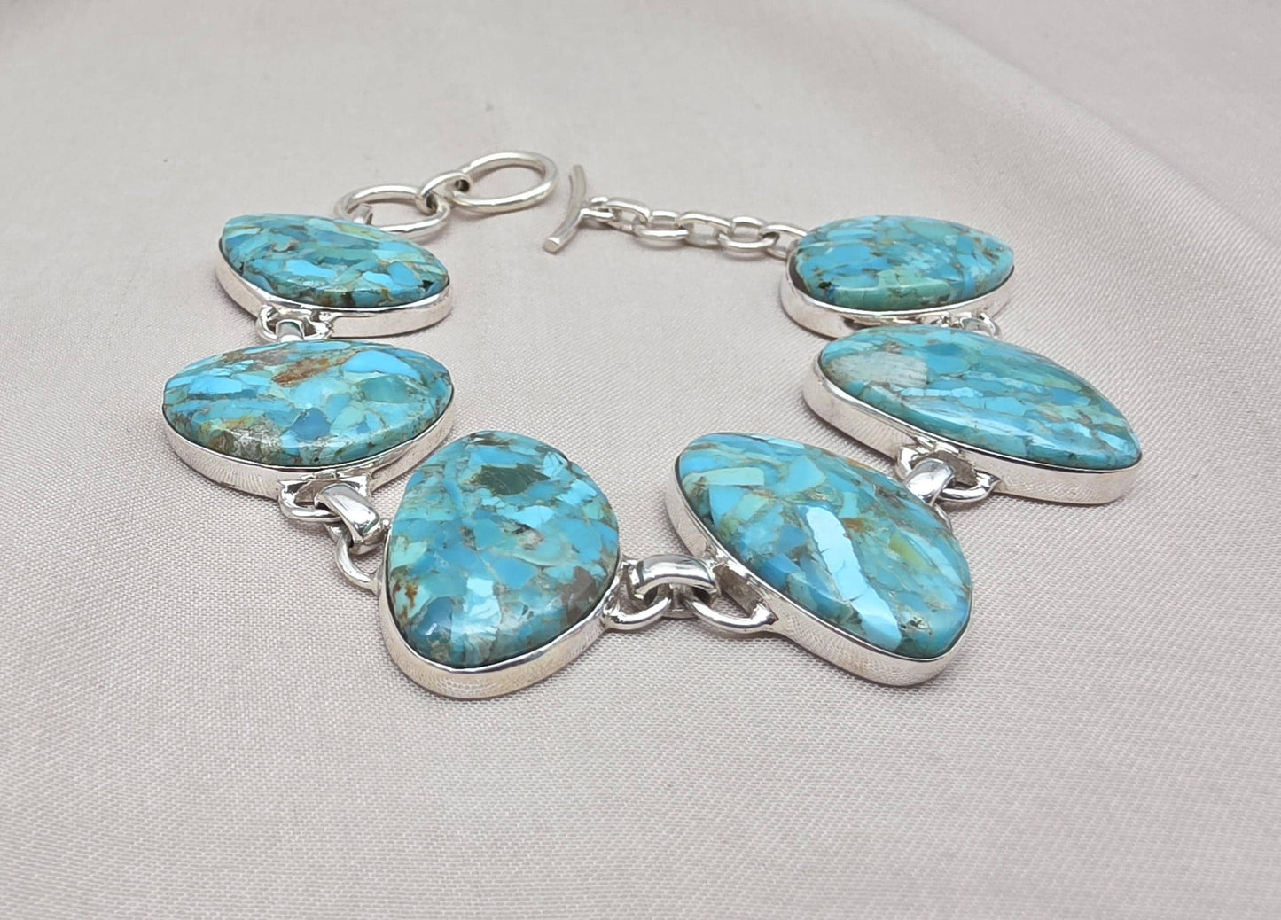 Turquoise Bracelet 925 Silver Blue Statement Gemstone Jewelry Gift for Her