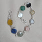925 Sterling Silver Multi Stone Bracelet Natural Gemstone Cushion Link Jewelry