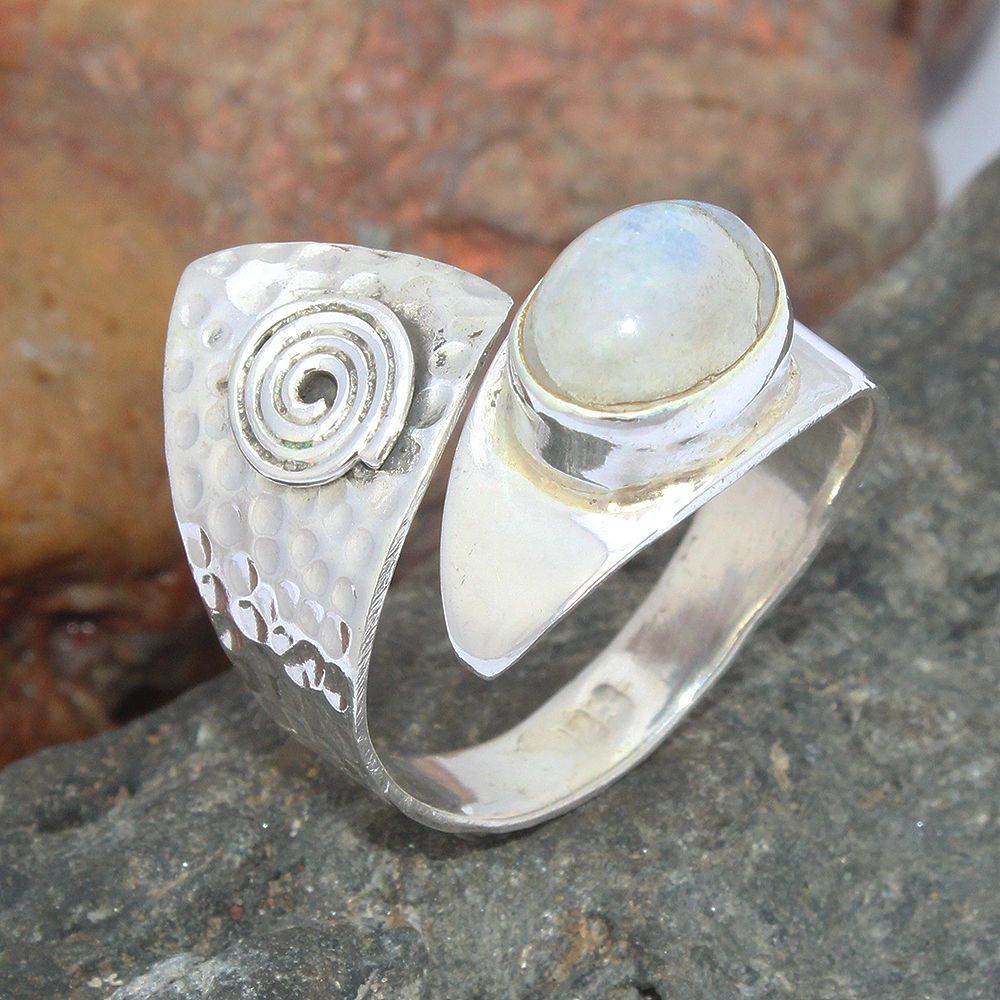 925 SOLID STERLING SILVER NATURAL RAINBOW MOONSTONE GEMSTONES HANDMADE RING, ALL SIZES AVAILABLE